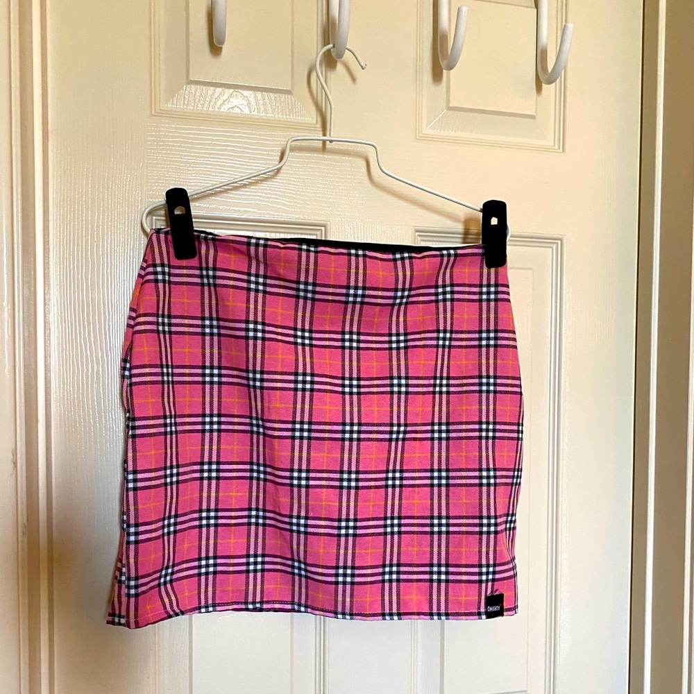 Y2K PINK PLAID MINI SKIRT O’MIGHTY